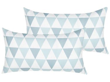 Set of 2 Outdoor Cushions Triangle Pattern 40 x 70 cm Blue and White TRIFOS