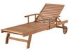 Acacia Wood Reclining Sun Lounger with Blue and Beige Cushion JAVA_763100
