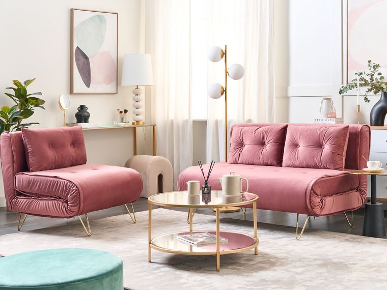 Divano letto 2 posti velluto rosa VESTFOLD | Beliani.it