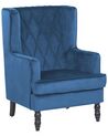 Fotel welurowy z podnóżkiem niebieski SANDSET_776337