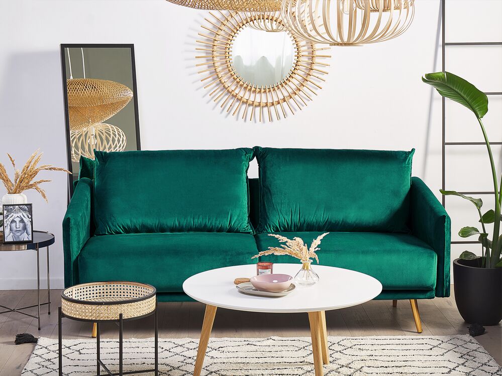 3 Seater Velvet Sofa Emerald Green Maura Beliani Es