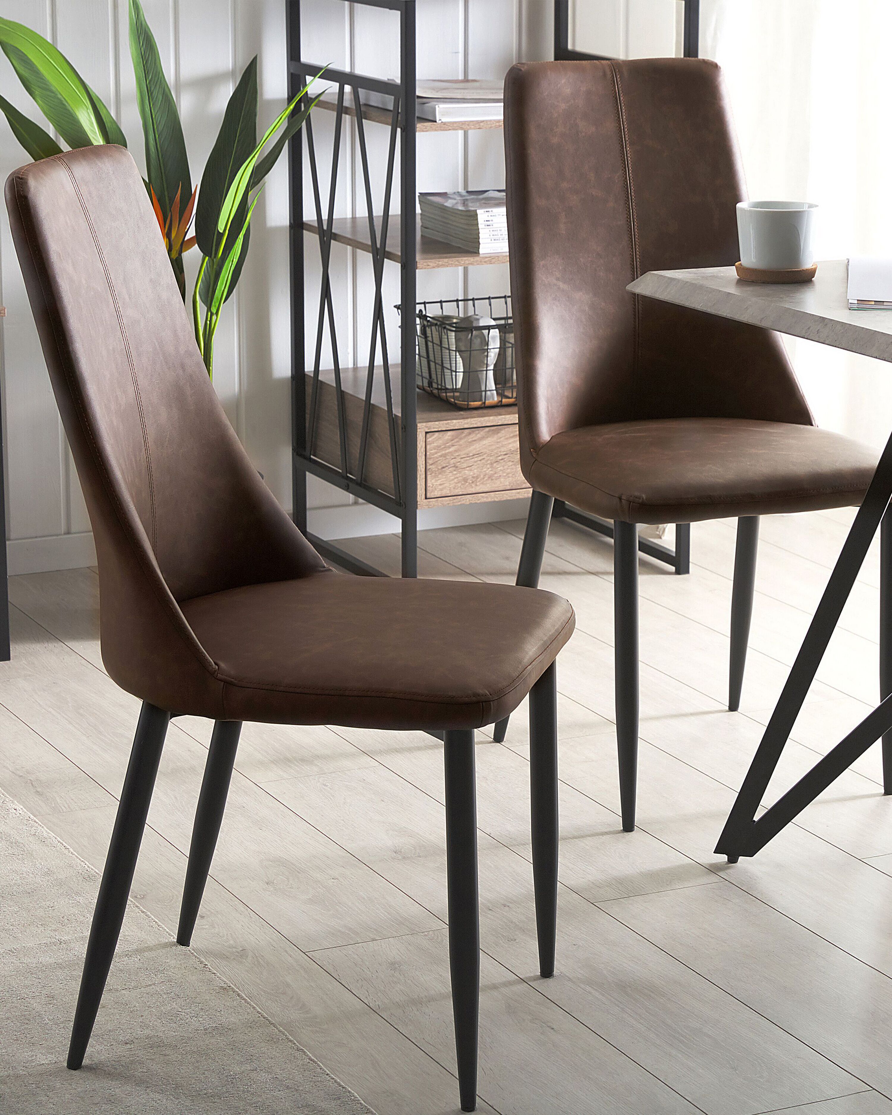 Set of 2 Faux Leather Dining Chairs Brown CLAYTON | Beliani.co.uk