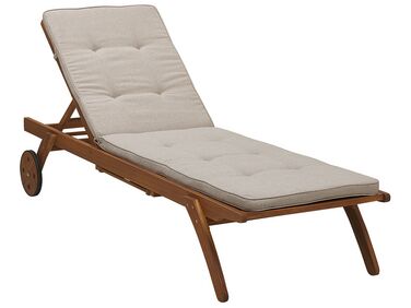 Wooden Reclining Sun Lounger with Cushion Sand Beige CESANA