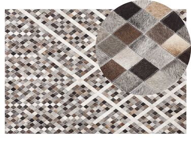 Dywan patchwork skórzany 140 x 200 cm szaro-brązowy AKDERE