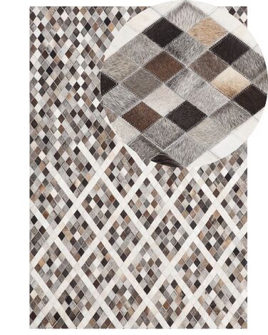Dywan patchwork skórzany 140 x 200 cm szaro-brązowy AKDERE