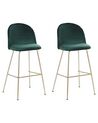 Conjunto de 2 sillas de bar de terciopelo verde esmeralda/dorado ARCOLA_780929