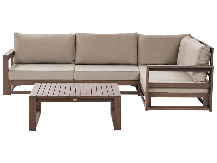 Lounge Set zertifiziertes Holz dunkelbraun 4-Sitzer linksseitig modular Auflagen taupe TIMOR II_853463