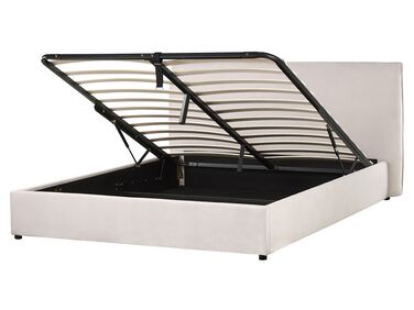 Zamatová posteľ s úložným priestorom 160 x 200 cm krémová biela LAVAUR