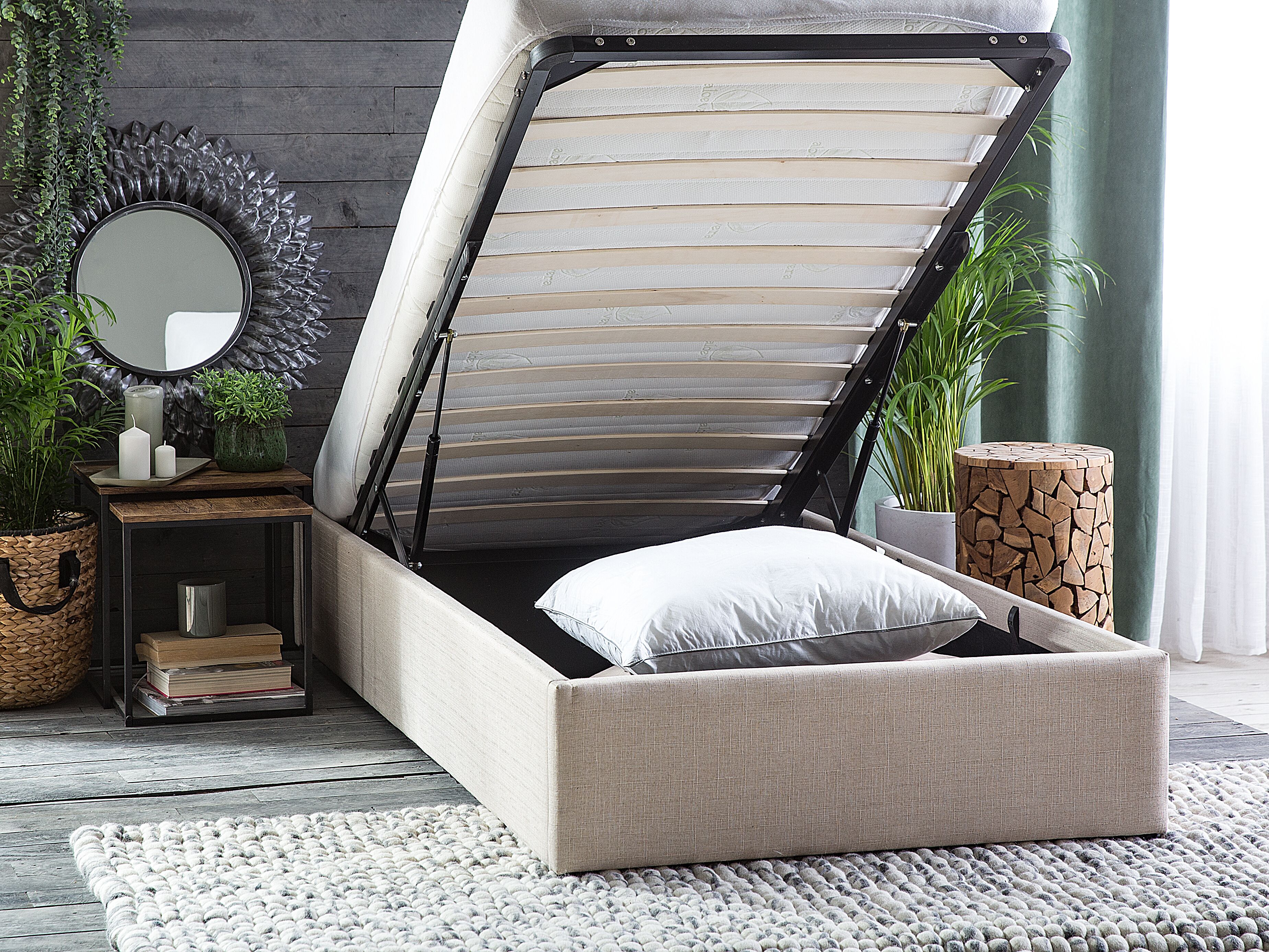 Łóżko z pojemnikiem tapicerowane 90 x 200 cm beżowe DINAN