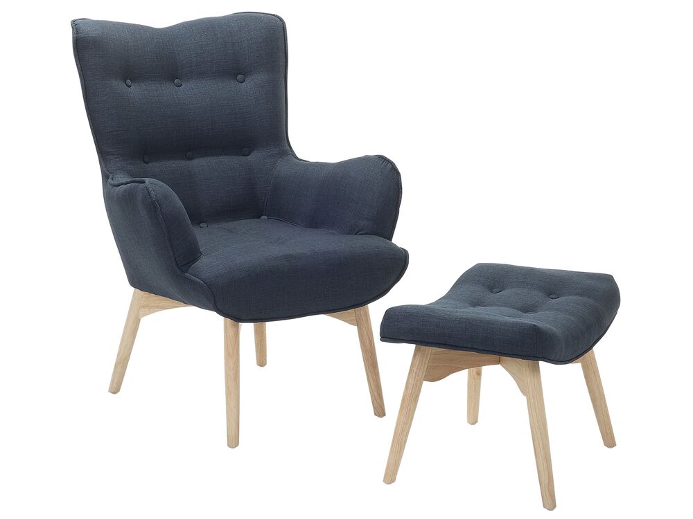 Wingback Chair With Footstool Dark Blue, Blue Leather Wingback Chair