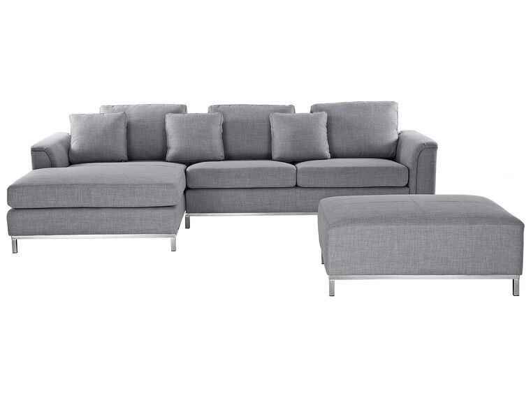 Right Hand Fabric Corner Sofa with Ottoman Light Grey OSLO_298175