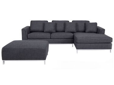 Left Hand Fabric Corner Sofa with Ottoman Grey OSLO