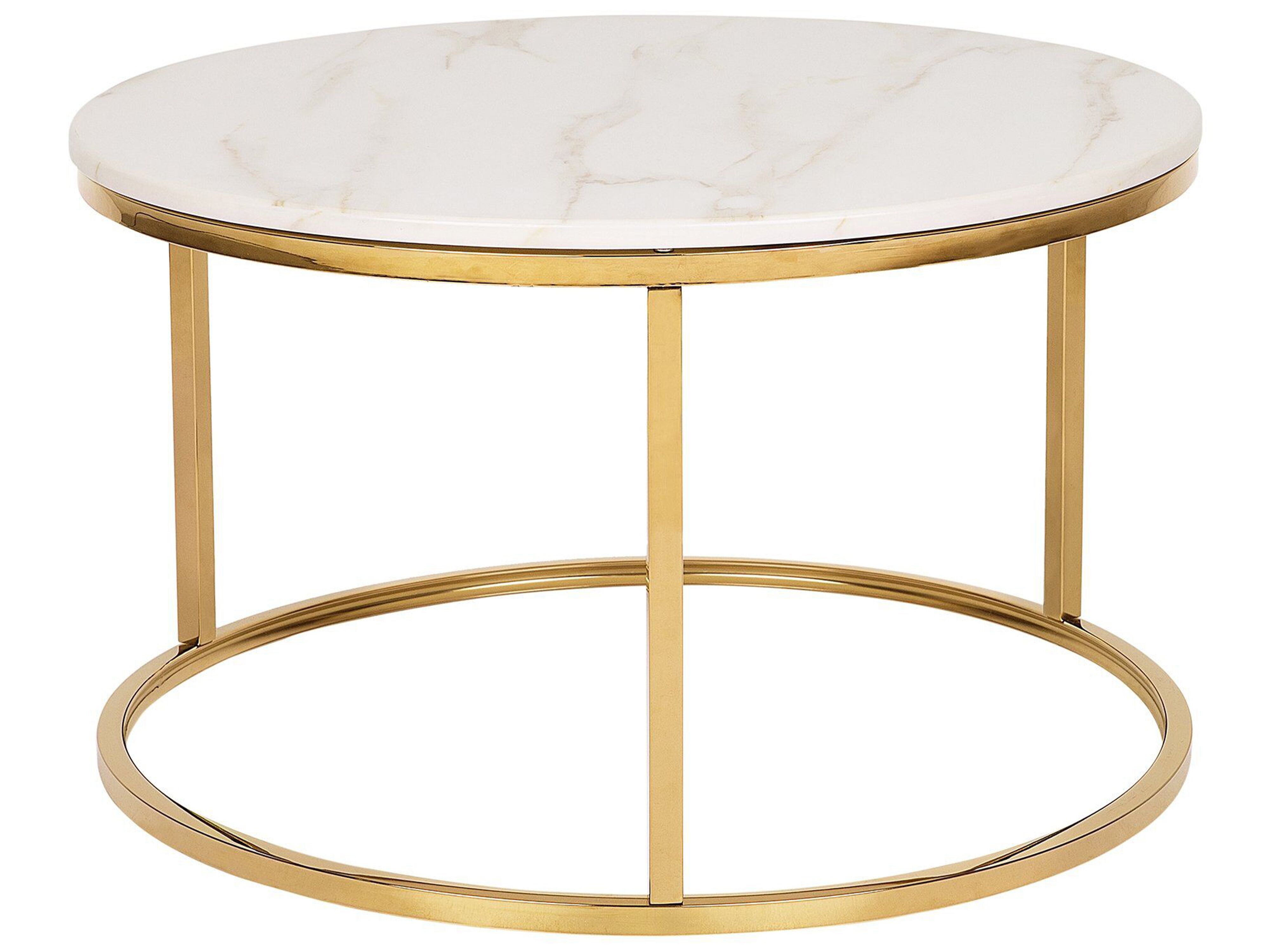 Coffee Table White Marble Effect With Gold Coral Beliani De