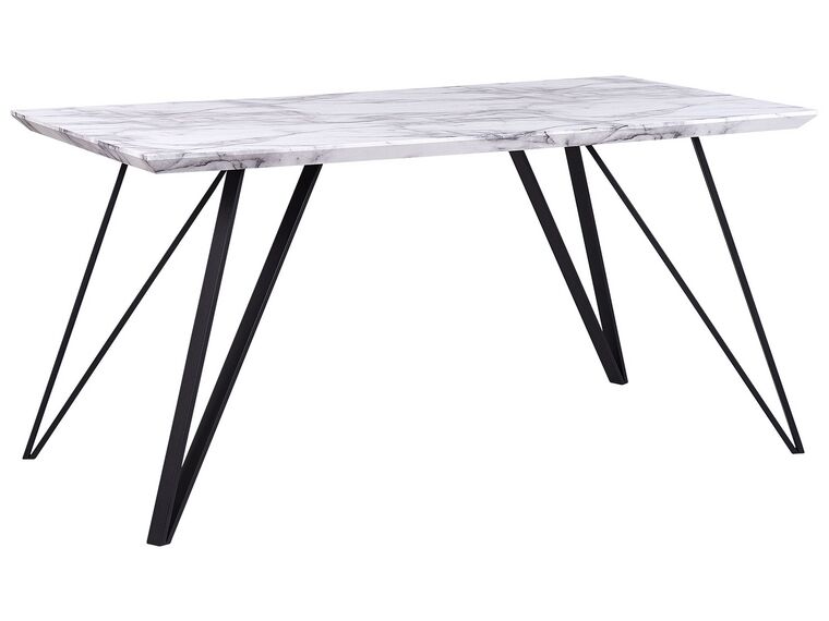 Dining Table 150 x 80 cm Marble Effect White with Black MOLDEN_790641
