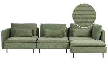 Canapé d'angle côté gauche 3 places en velours côtelé vert EGERIS