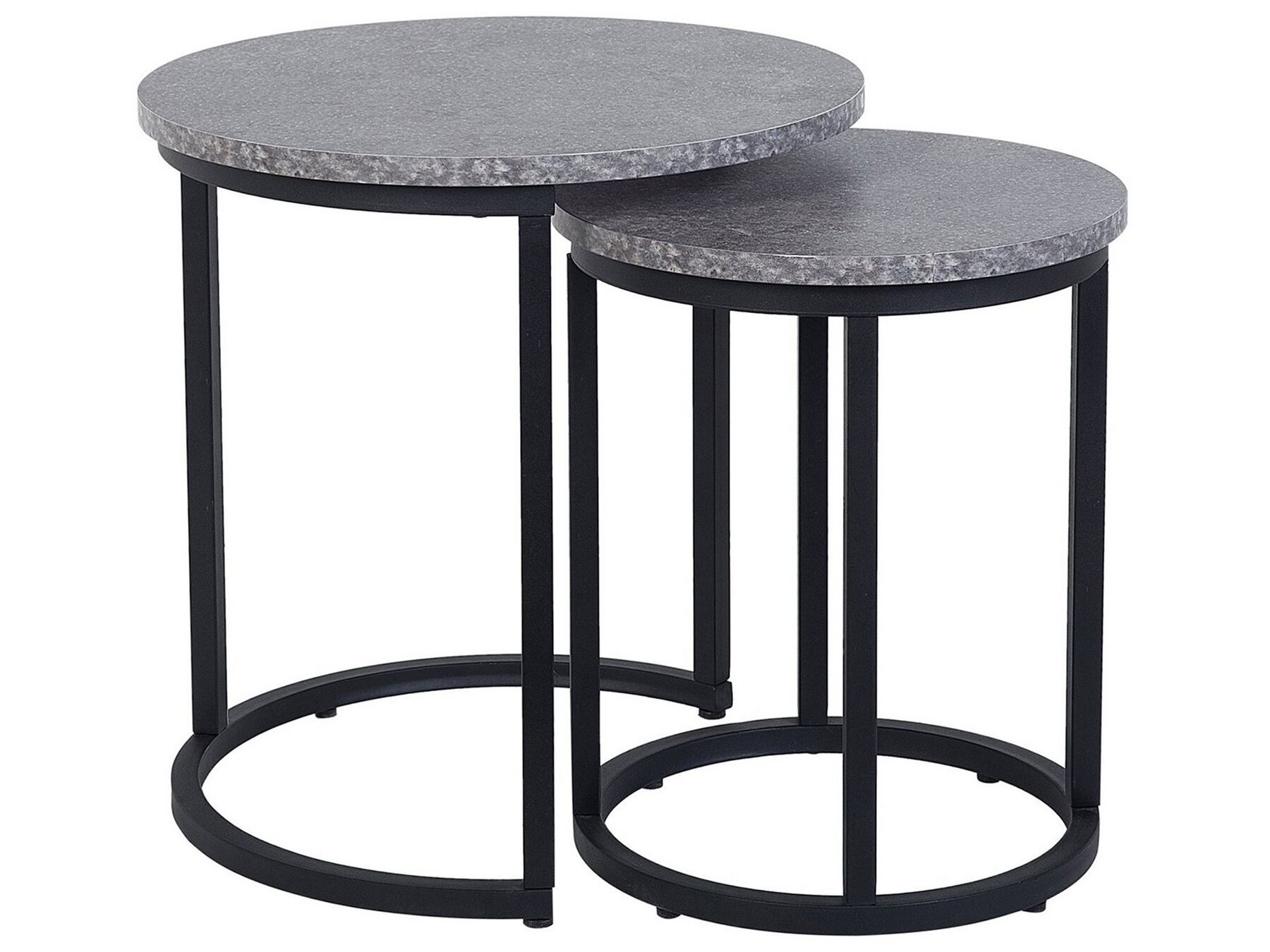 Industrial Modern Set of 2 Nesting End Tables Concrete Effect Metal Frame Dixie