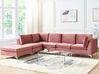 Right Hand 5 Seater Modular Velvet Corner Sofa with Ottoman Pink EVJA_858985