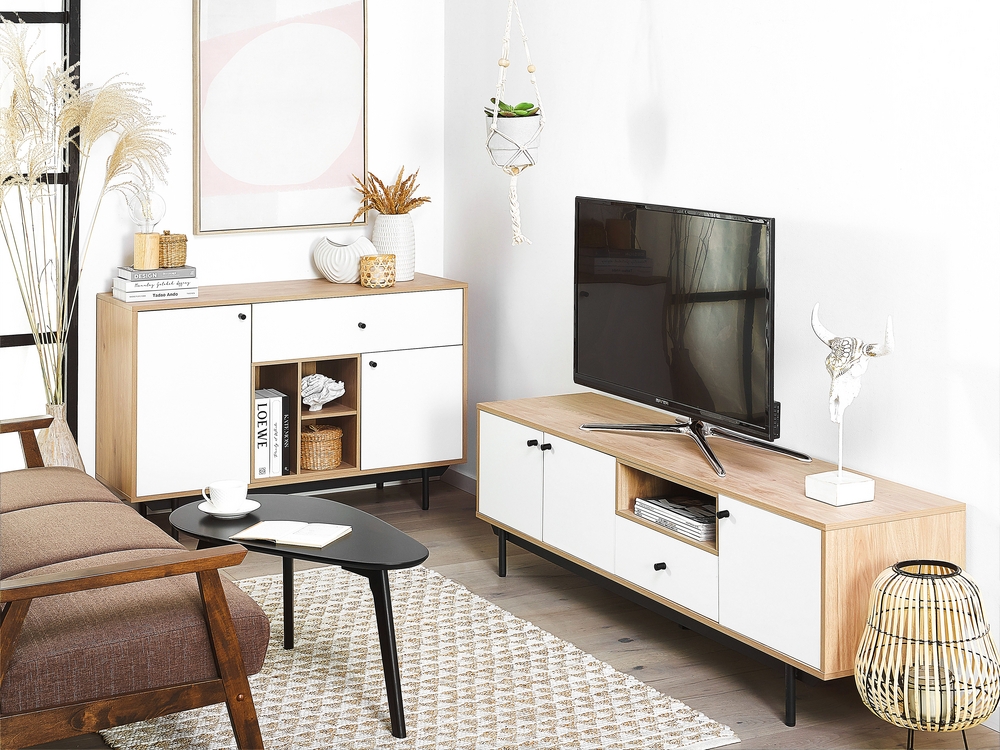 Mueble de televisión con espacio de almacenaje fabricado en melamina de  color blanco Forme