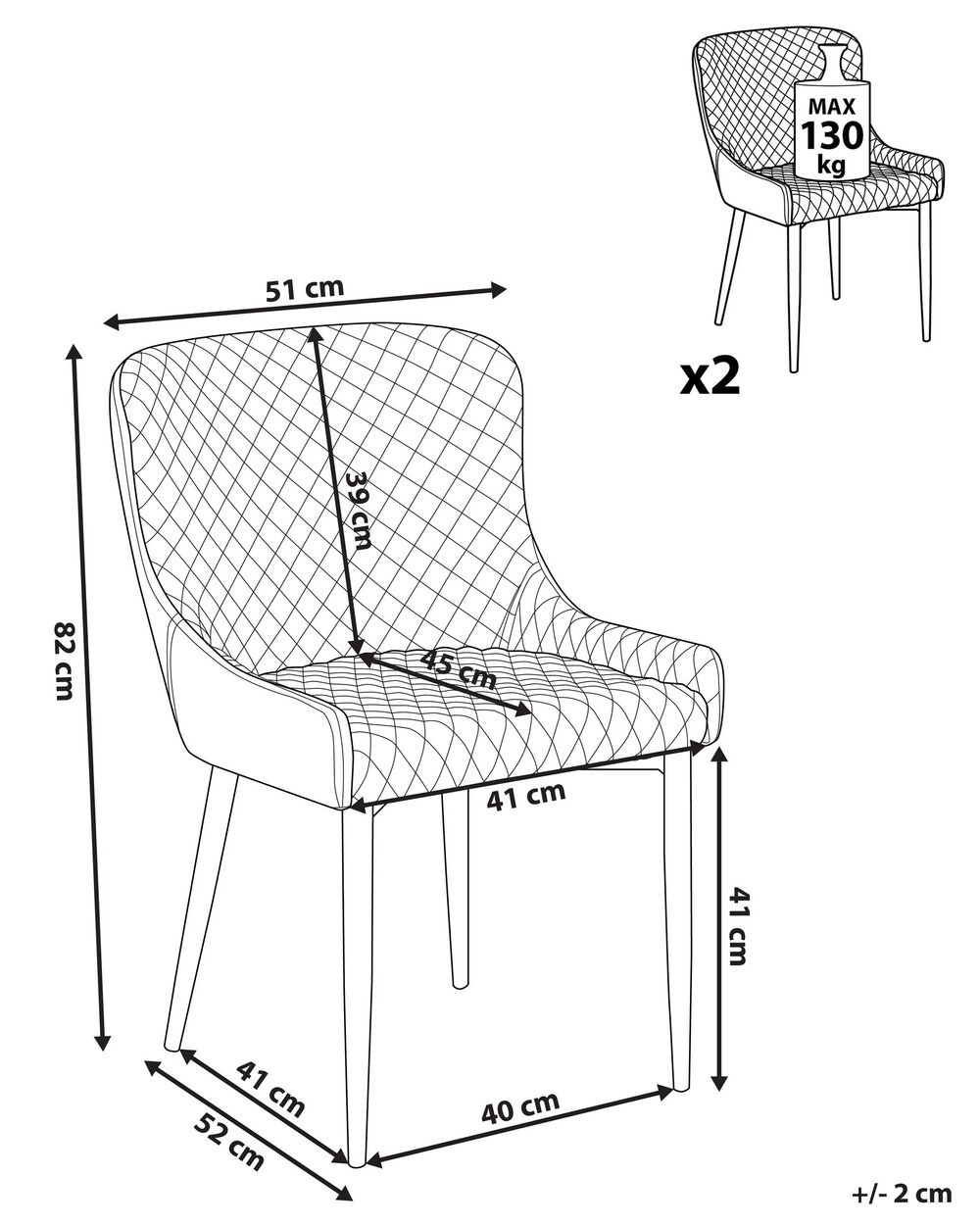 Dining chair seat online height cm