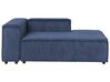 Kombinálható háromszemélyes bal oldali kék kordbársony kanapé ottománnal APRICA_909080