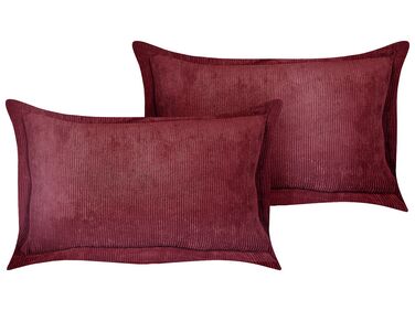 Set of 2 Corduroy Cushions 47 x 27 cm Burgundy ZINNIA