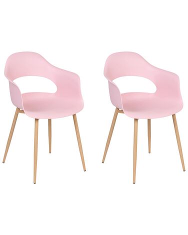 Conjunto de 2 sillas de comedor rosa/madera clara UTICA