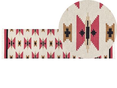 Kelim Teppich Baumwolle mehrfarbig 80 x 300 cm geometrisches Muster Kurzflor GARNI