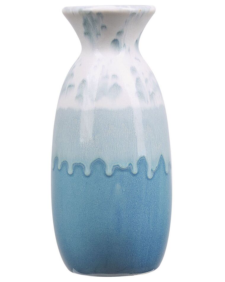Blumenvase Steinzeug weiß / blau 25 cm CHALCIS_810580