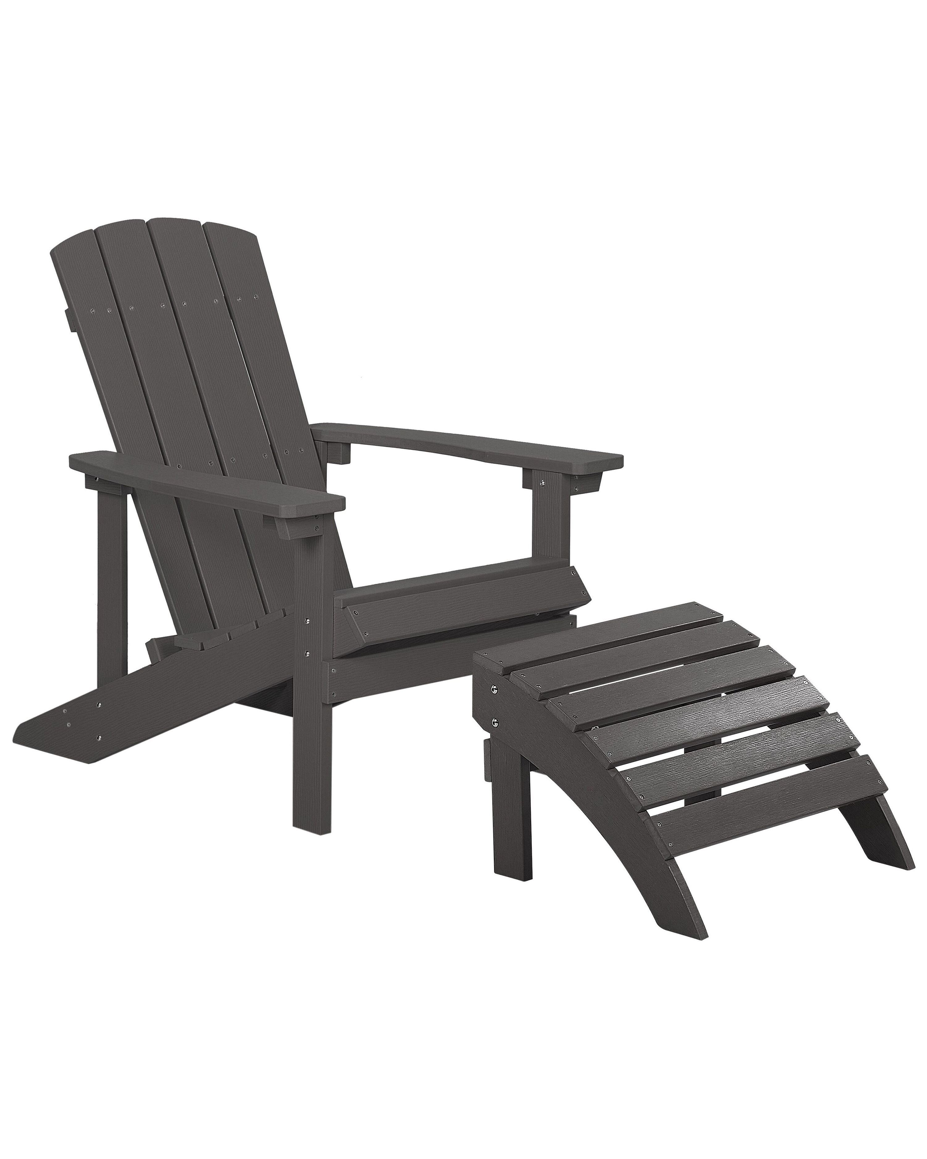 GOPLUS Inklapbare Adirondackstoel – Met Verstelbare Rugleuning, Voetensteun En Bekerhouder – Weerbestendig Kunststof Met Houtlook