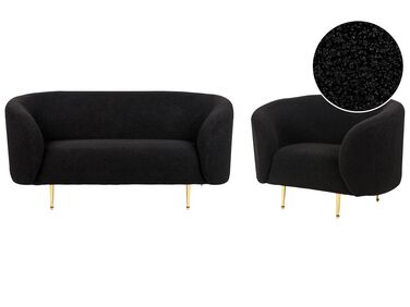 Conjunto de sofás com 3 lugares em tecido bouclé preto LOEN