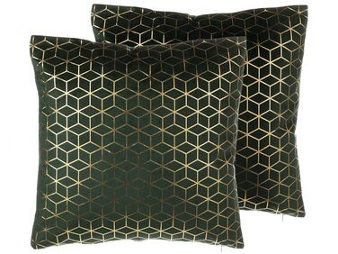 Set of 2 Velvet Cushions Geometric Pattern 45 x 45 cm Green CELOSIA