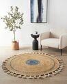 Kulatý jutový koberec ⌀ 140 cm béžový/modrý OBAKOY_904134