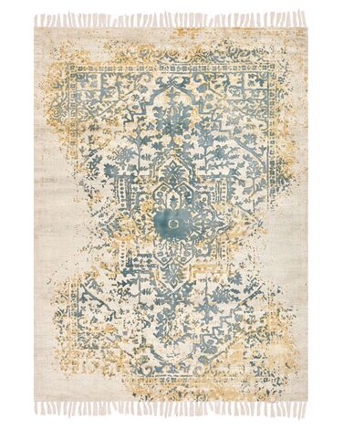 Teppich Viskose senfgelb / grün 140 x 200 cm orientalisches Muster Kurzflor BOYALI