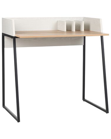 Skrivbord för hemmakontor 90 x 60 cm ljust trä och vit ANAH