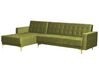 Canapé d'angle 4 places côté droit en velours vert avec ottoman ABERDEEN_882301
