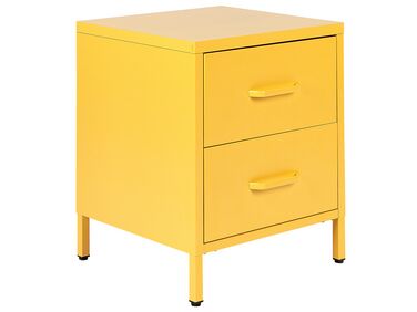 Mesa de cabeceira com 2 gavetas em metal amarelo MALAVI