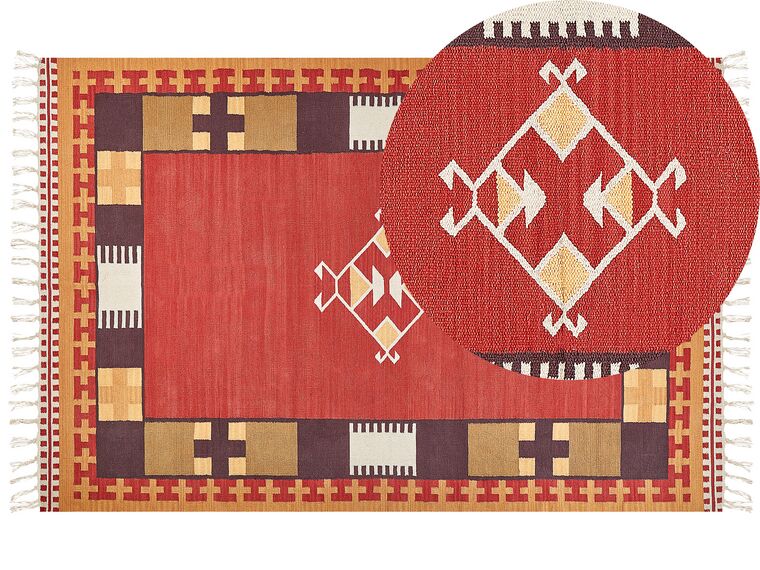 Alfombra kilim de algodón rojo/marrón/beige 200 x 300 cm PARAKAR_870172