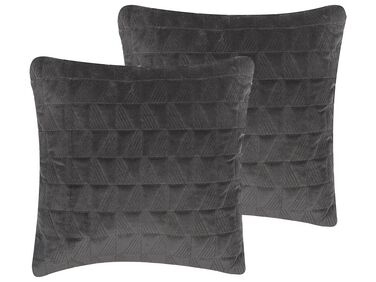 Set of 2 Cotton Embossed Cushion 45 x 45 cm Grey LALAM