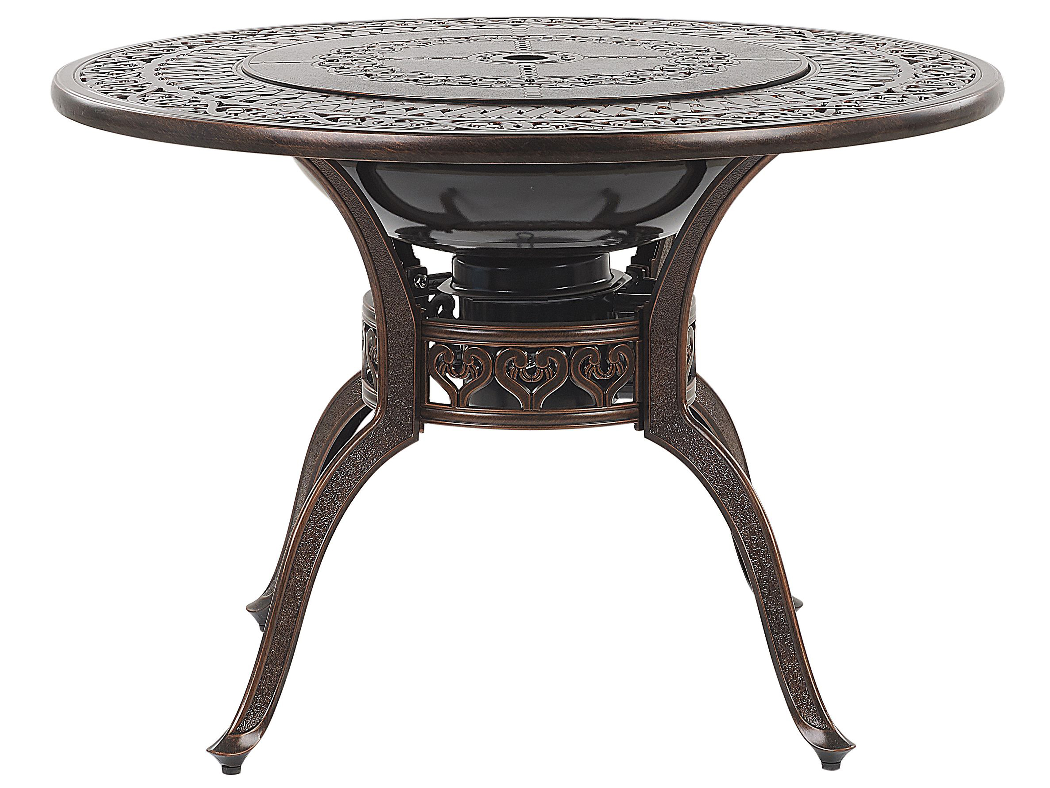 Table de jardin marron foncé ø 105 cm avec braséro grill intégré