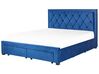 Łóżko z szufladami welurowe 180 x 200 cm niebieskie LIEVIN_858012