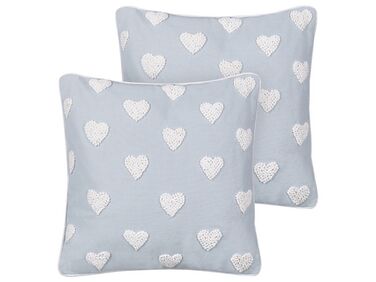 Set of 2 Cotton Cushions Embroidered Hearts 45 x 45 cm Grey GAZANIA