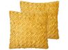 Set of 2 Velvet Pleated Cushions 45 x 45 cm Yellow CHOISYA_892782