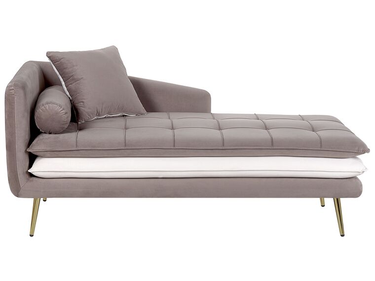 Left Hand Velvet Chaise Lounge Brown with White GONESSE_787794