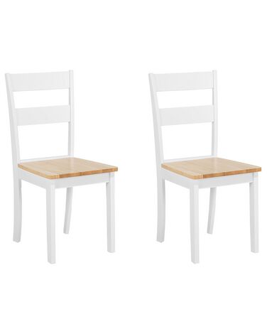 Set of 2 Wooden Dining Chairs White and Light Wood GEORGIA