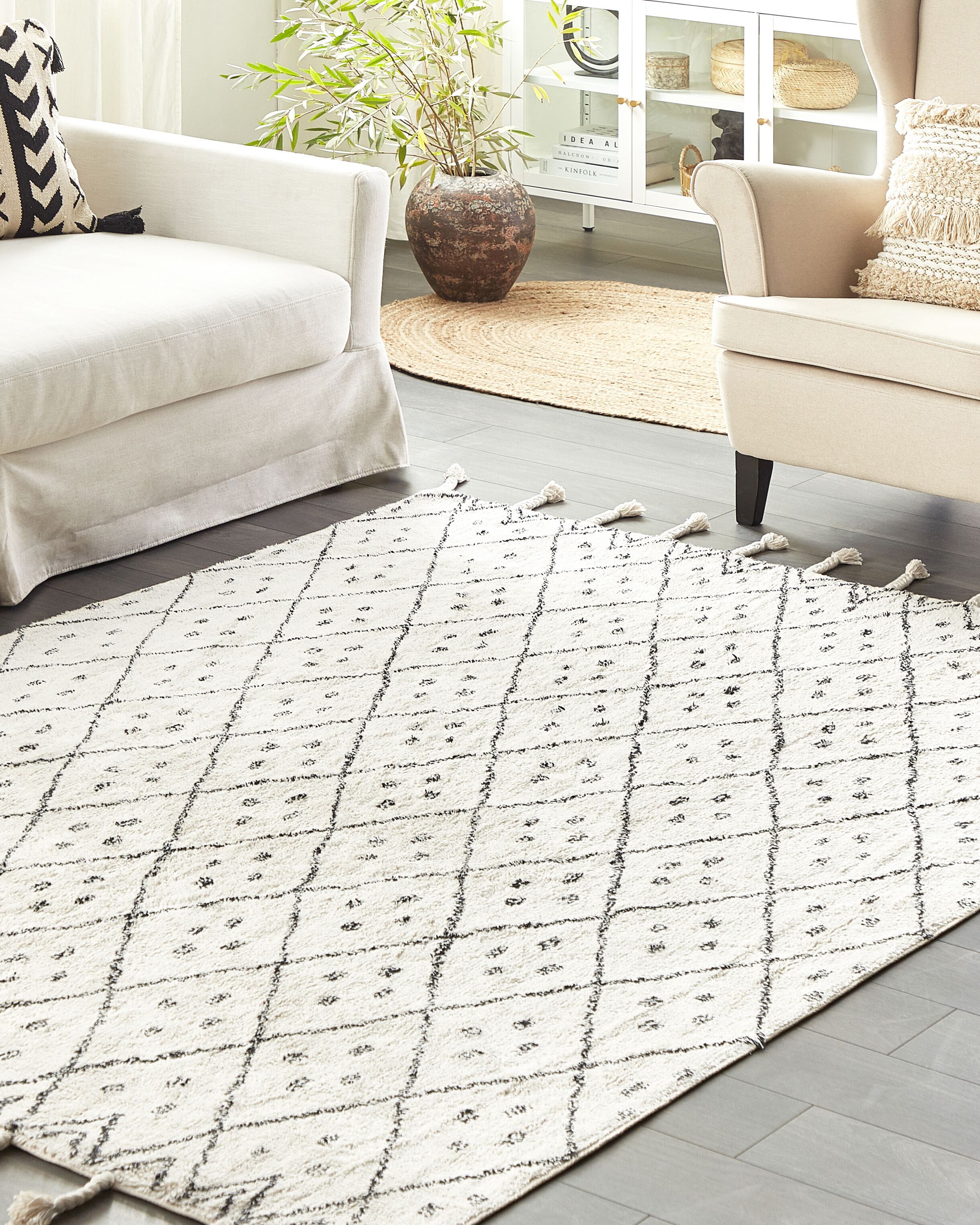 Cotton Area Rug 140 x 200 cm Black and White AGADIR | Beliani.co.uk