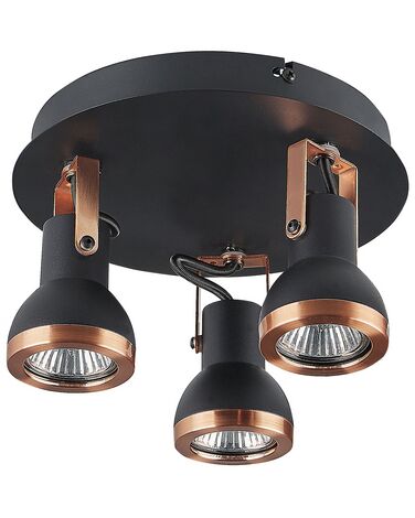 3 lampes de plafond cadre rond noir et cuivré BARO