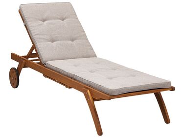 Wooden Reclining Sun Lounger with Cushion Beige CESANA