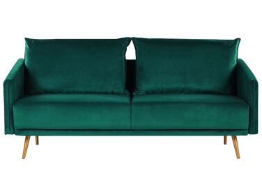 3-Sitzer Sofa Samtstoff grün mit goldenen Beinen MAURA