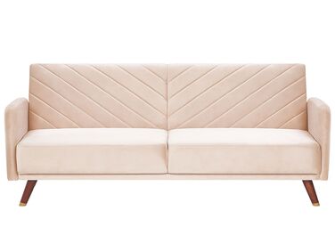 Velvet Fabric Sofa Bed Beige SENJA