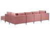 Left Hand 5 Seater Modular Velvet Corner Sofa with Ottoman Pink EVJA_858948